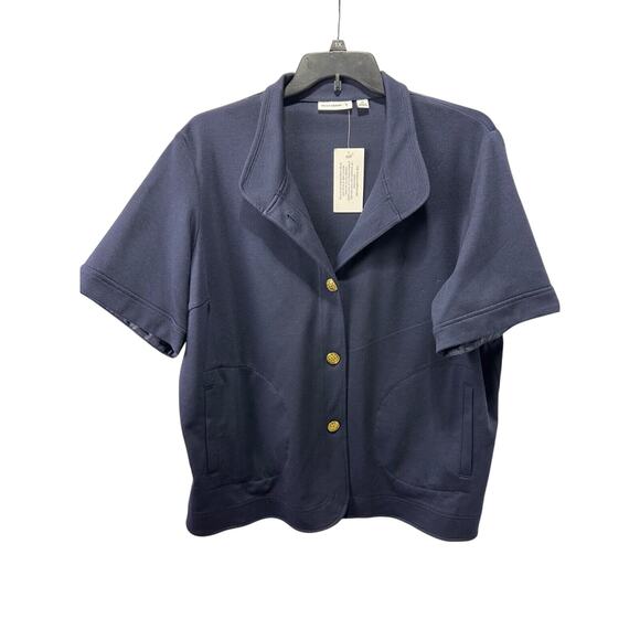 NWT Susan Graver Navy Button Jacket Top 2X Pockets Nautical - Picture 1 of 6